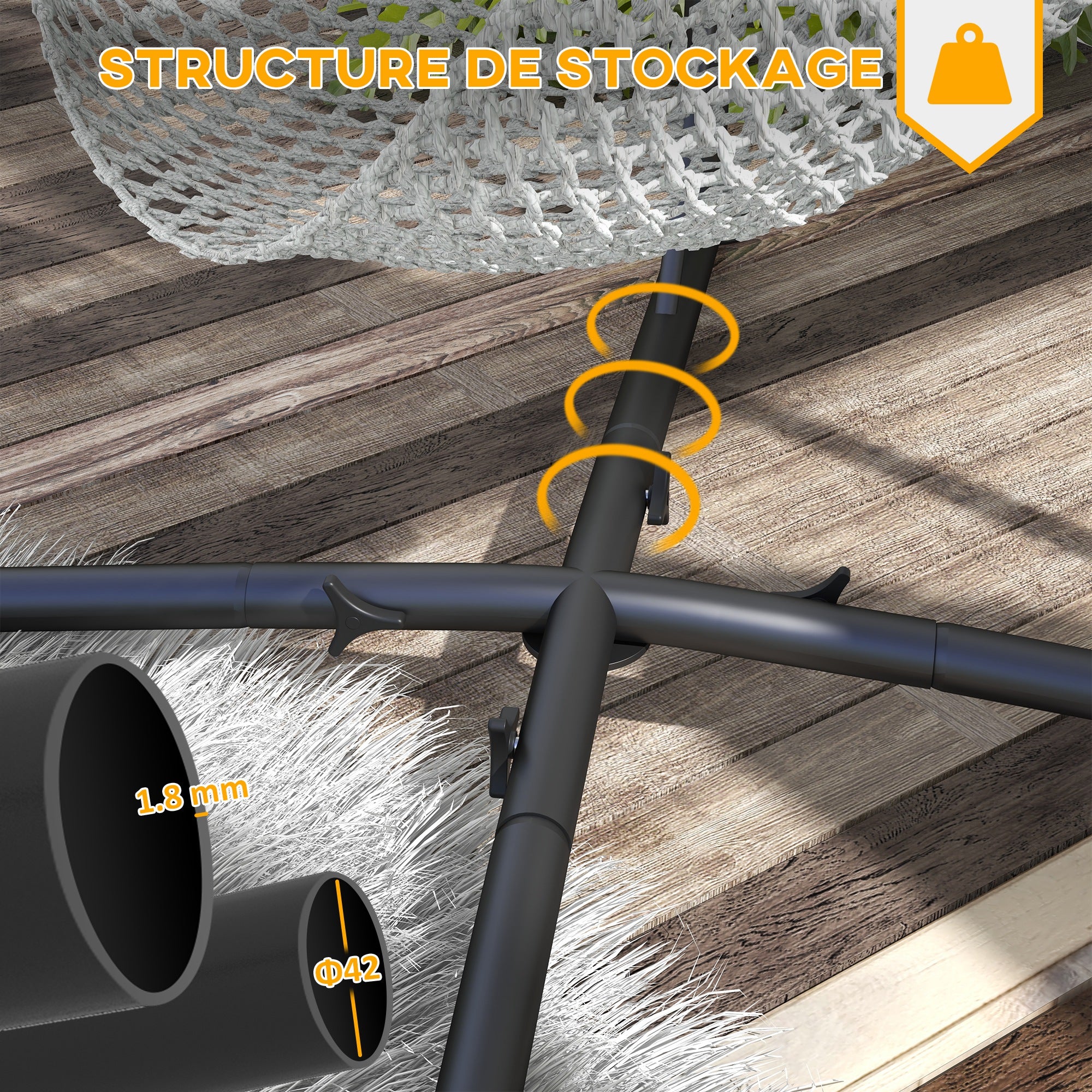 Hanging Chair Stand - Hanging Chair Stand, height 215 cm - Max recommended load 130 kg, black metal