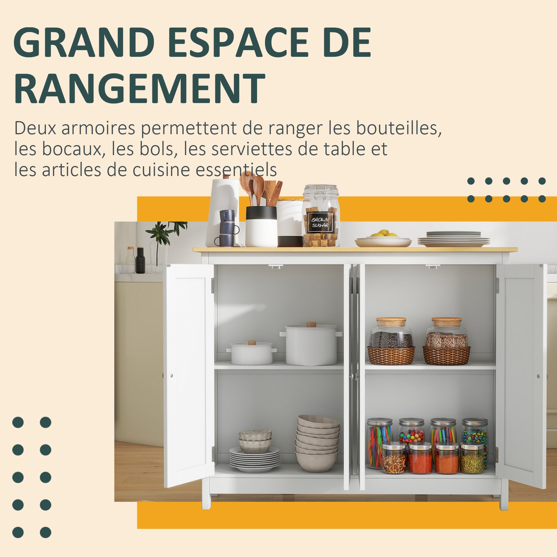 Kitchen Island Cart with 2 Stools, Bar Table and Stool Set with Foldable Worktop, 2 Cabinets with 4 Doors, Modern Design, White