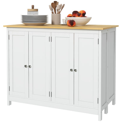 Kitchen Island Cart with 2 Stools, Bar Table and Stool Set with Foldable Worktop, 2 Cabinets with 4 Doors, Modern Design, White