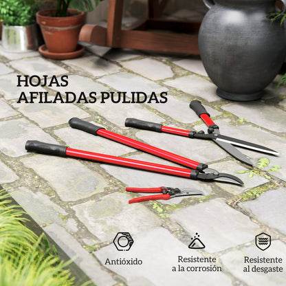 3-Piece Garden Tools Set Gardening Kit with Hedge Shears Lopper Pruning Shears and Non-Slip Rubber Handles Lightweight For Pruning Plants