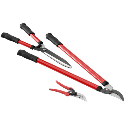 3-Piece Garden Tools Set Gardening Kit with Hedge Shears Lopper Pruning Shears and Non-Slip Rubber Handles Lightweight For Pruning Plants