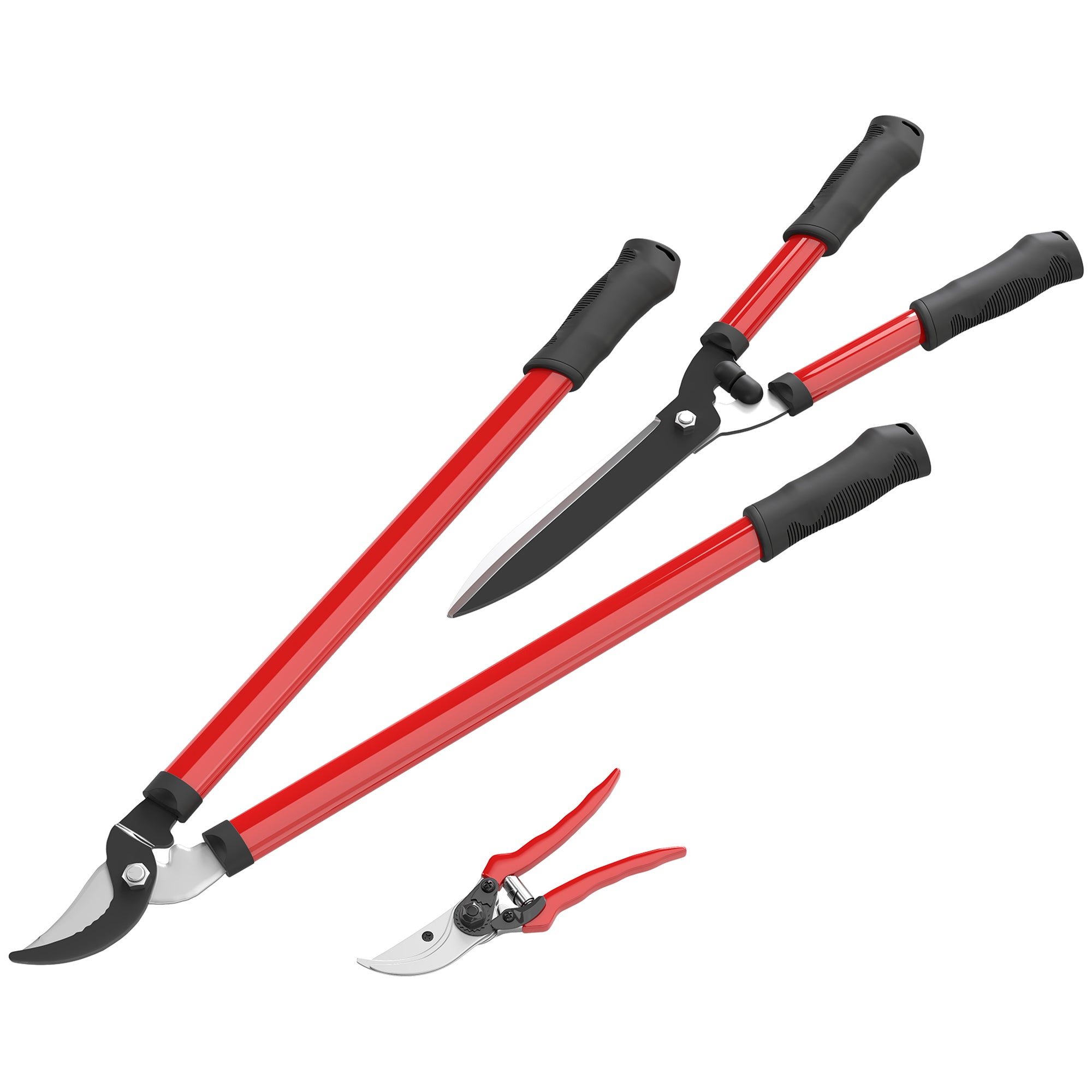 3-Piece Garden Tools Set Gardening Kit with Hedge Shears Lopper Pruning Shears and Non-Slip Rubber Handles Lightweight For Pruning Plants