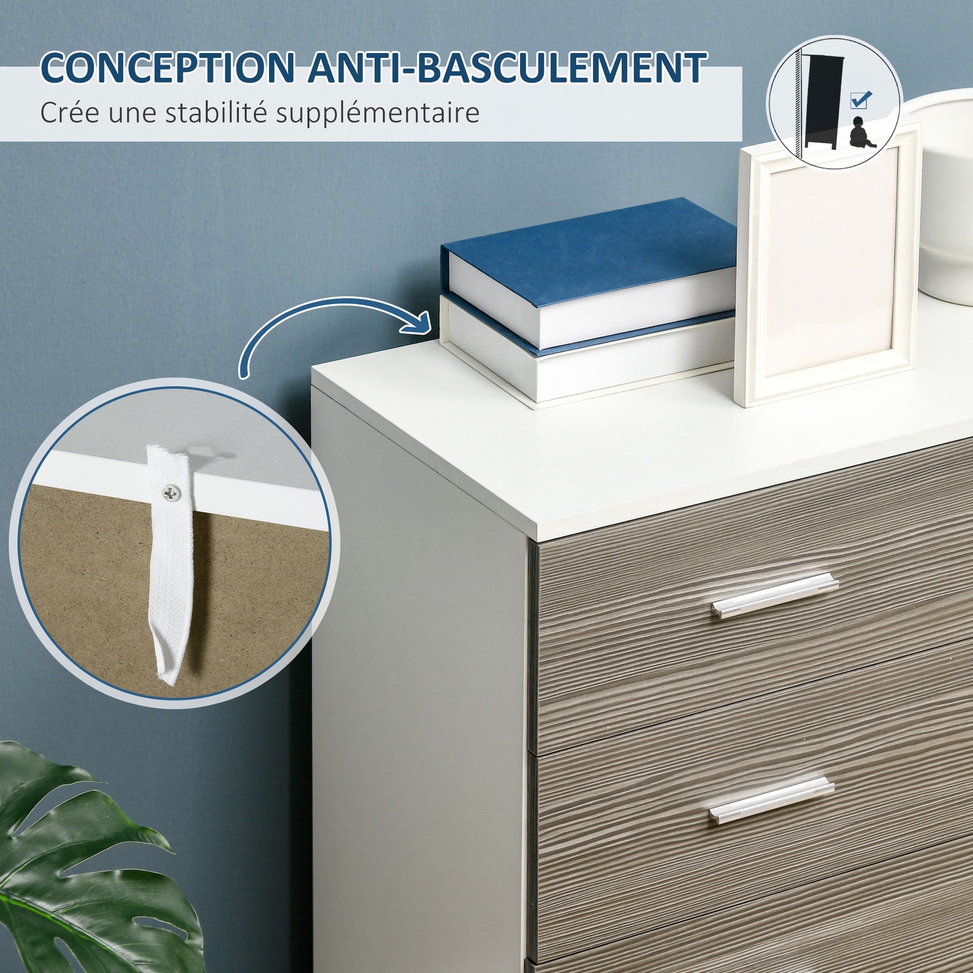 Sideboard Storage Cabinet in Contemporary Style 4 Drawers 76 x 35 x 72 cm White and Gray