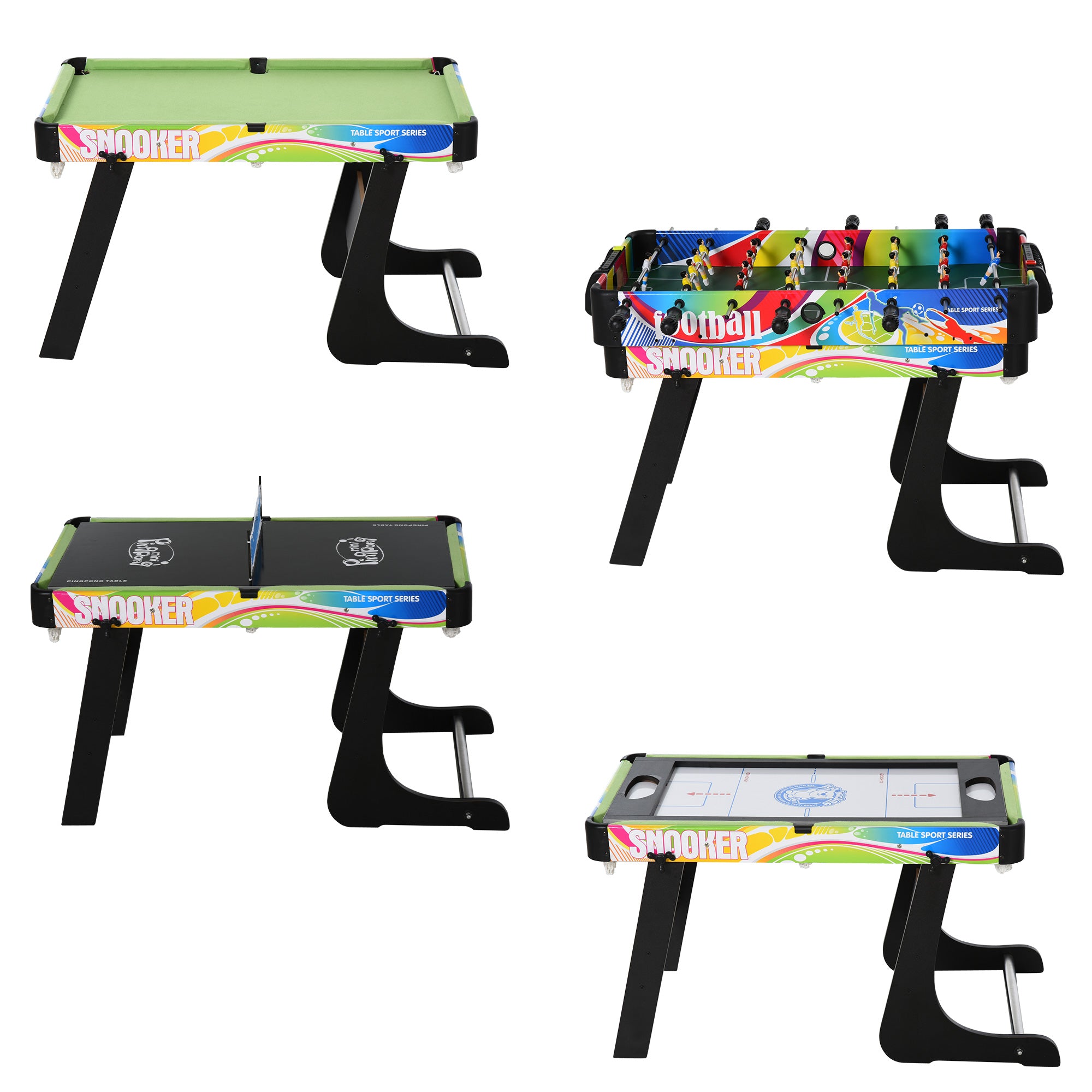Folding Multi-Game Table 4-in-1 Design Foosball Air Hockey Pool Table Ping Pong Desktop Accessories Included Fun 86.5x43.5x64 cm