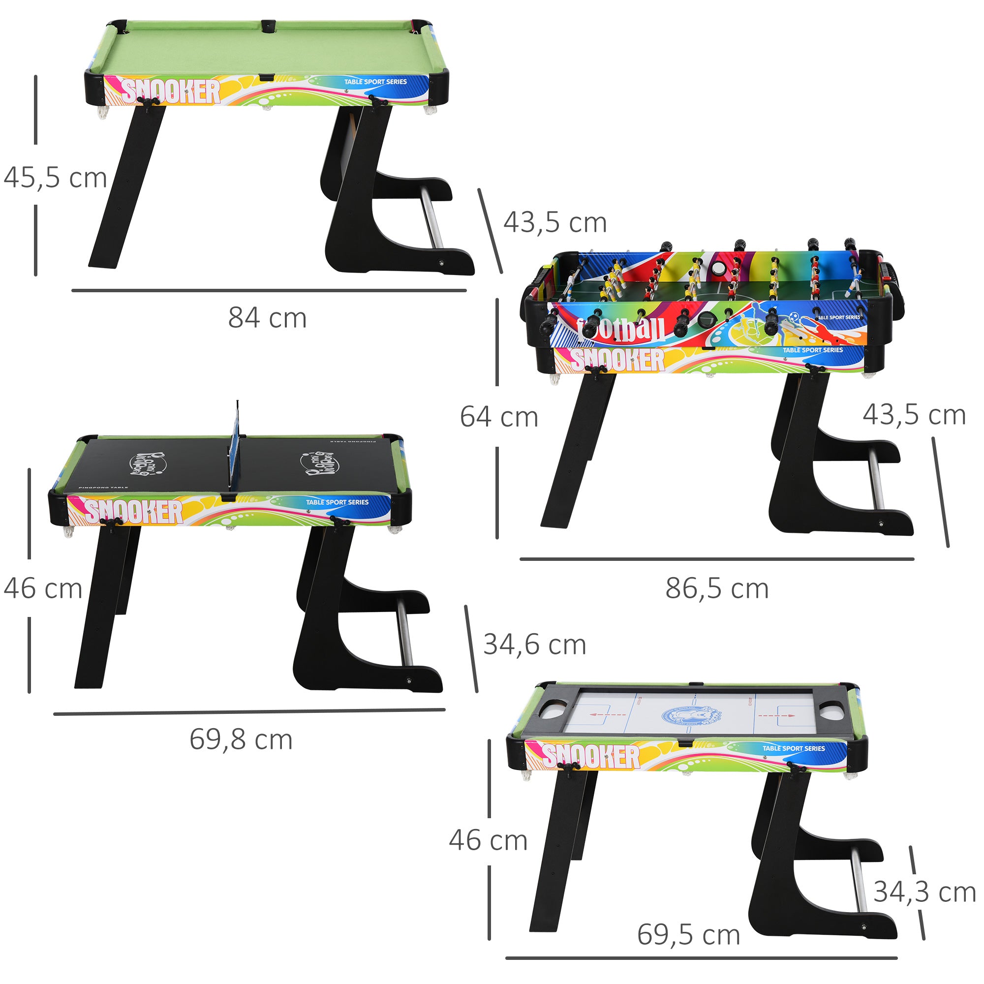 Folding Multi-Game Table 4-in-1 Design Foosball Air Hockey Pool Table Ping Pong Desktop Accessories Included Fun 86.5x43.5x64 cm