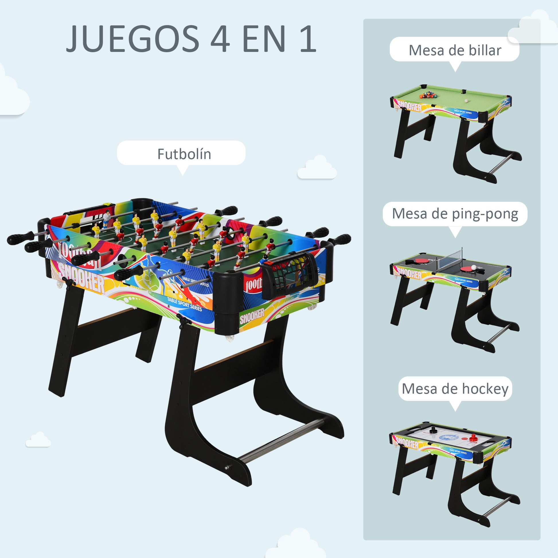 Folding Multi-Game Table 4-in-1 Design Foosball Air Hockey Pool Table Ping Pong Desktop Accessories Included Fun 86.5x43.5x64 cm