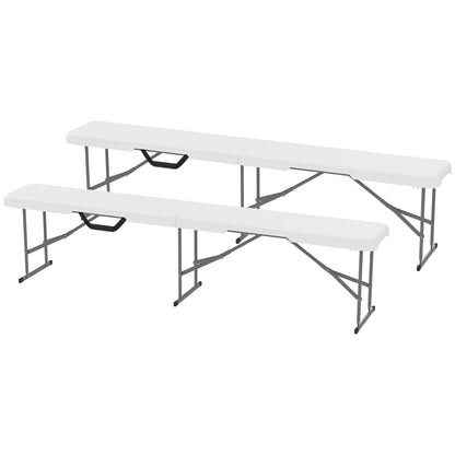 2-Piece Beer Bench Beer Tent Bench Folding Bench 8 People 182cm Foldable Party Bench with Handle, Metal Legs, HDPE Weatherproof Camping Bench for Indoor, Outdoor, Garden Bench up to 240kg White