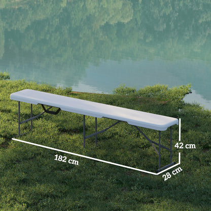 2-Piece Beer Bench Beer Tent Bench Folding Bench 8 People 182cm Foldable Party Bench with Handle, Metal Legs, HDPE Weatherproof Camping Bench for Indoor, Outdoor, Garden Bench up to 240kg White