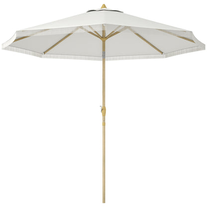 Garden Straight Tilt Umbrella with Crank Fringed Metal Pole Bohemian Style 8 Ribs Ø 265 x 244 cm White