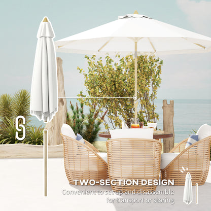 Garden Straight Tilt Umbrella with Crank Fringed Metal Pole Bohemian Style 8 Ribs Ø 265 x 244 cm White