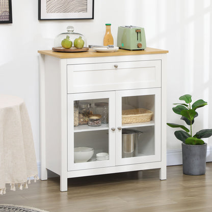 Modern Kitchen Sideboard Buffet Cabinet with Drawer Adjustable Shelf and 2 Glass Doors Storage Cabinet for Dining Room Living Room 80x40x90 cm White