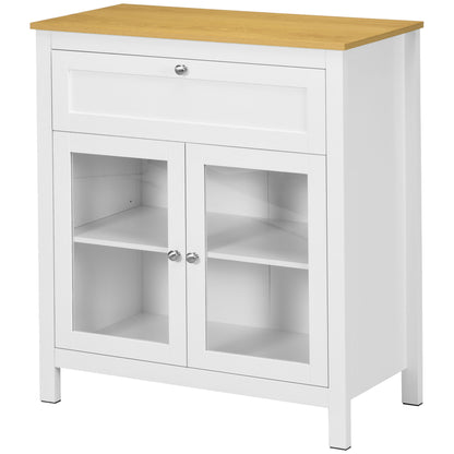 Modern Kitchen Sideboard Buffet Cabinet with Drawer Adjustable Shelf and 2 Glass Doors Storage Cabinet for Dining Room Living Room 80x40x90 cm White