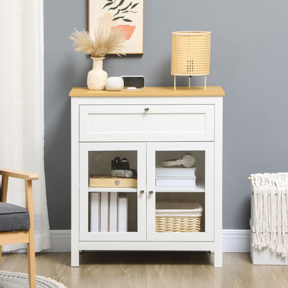 Modern Kitchen Sideboard Buffet Cabinet with Drawer Adjustable Shelf and 2 Glass Doors Storage Cabinet for Dining Room Living Room 80x40x90 cm White