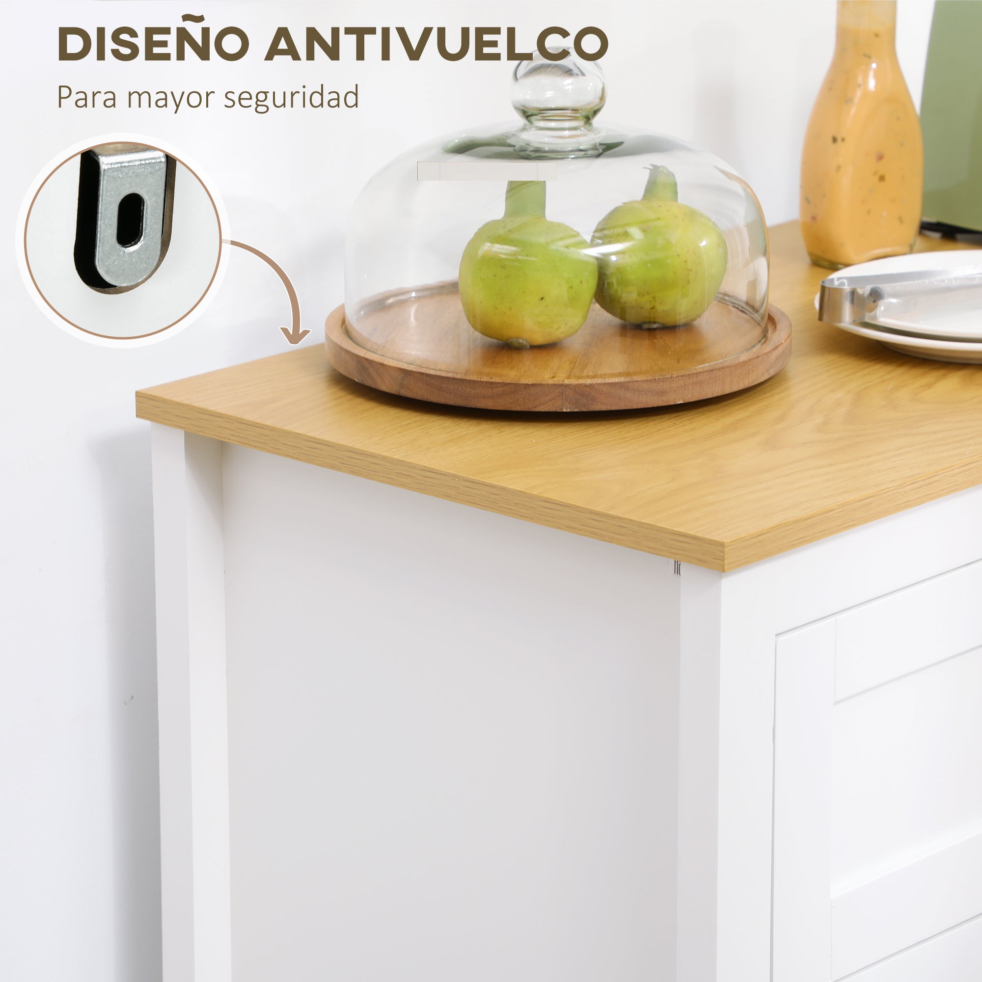 Modern Kitchen Sideboard Buffet Cabinet with Drawer Adjustable Shelf and 2 Glass Doors Storage Cabinet for Dining Room Living Room 80x40x90 cm White