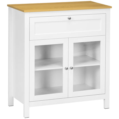 Modern Kitchen Sideboard Buffet Cabinet with Drawer Adjustable Shelf and 2 Glass Doors Storage Cabinet for Dining Room Living Room 80x40x90 cm White