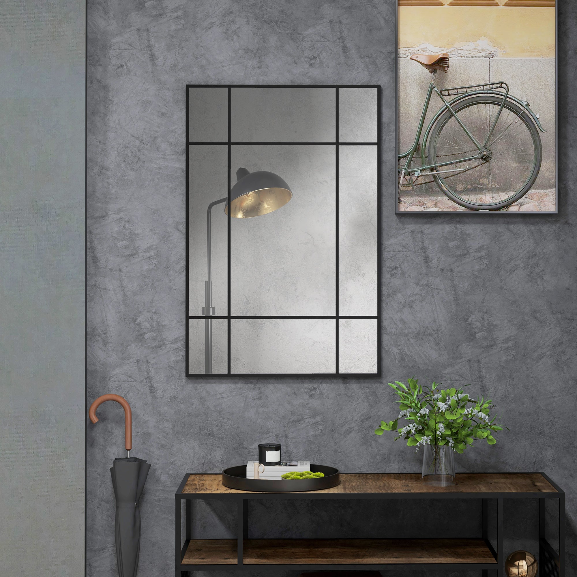 Rectangular Wall Mirror 90x60 cm with Metal Frame Decorative Mirror for Living Room Bedroom Entryway Black