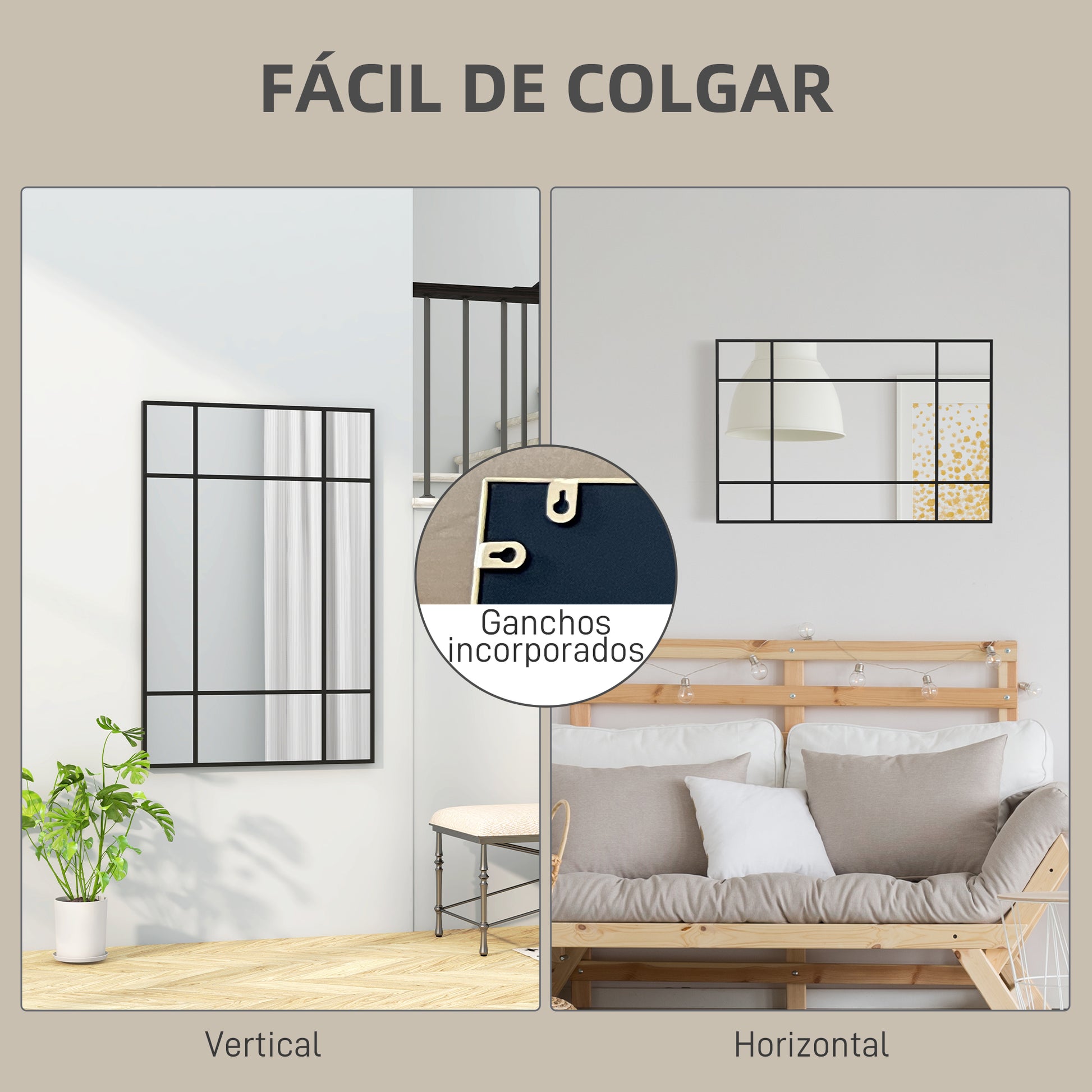 Rectangular Wall Mirror 90x60 cm with Metal Frame Decorative Mirror for Living Room Bedroom Entryway Black