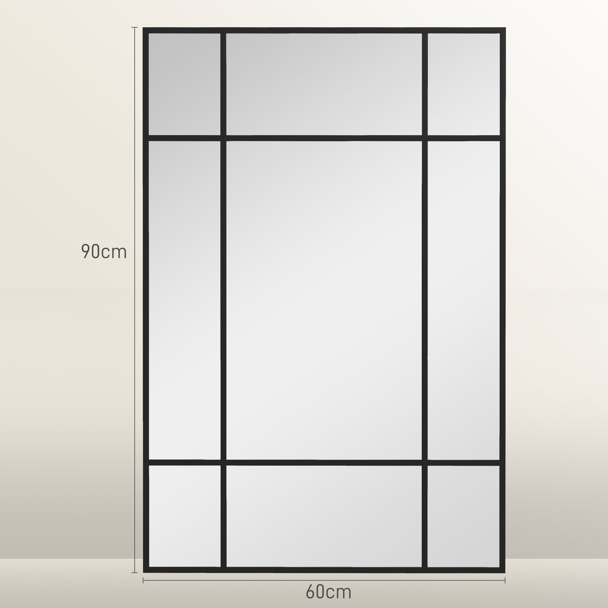 Rectangular Wall Mirror 90x60 cm with Metal Frame Decorative Mirror for Living Room Bedroom Entryway Black