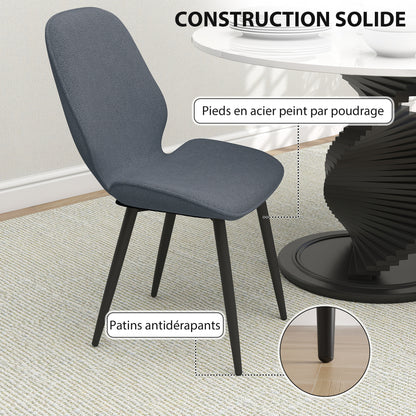 Set of 2 modern kitchen dining chairs with metal legs, curved backrest, and padded seat for dining room, bedroom, living room, gray