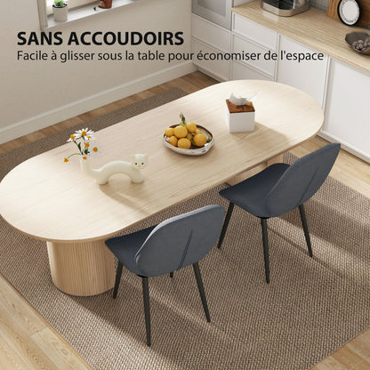 Set of 2 modern kitchen dining chairs with metal legs, curved backrest, and padded seat for dining room, bedroom, living room, gray