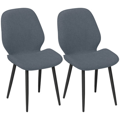 Set of 2 modern kitchen dining chairs with metal legs, curved backrest, and padded seat for dining room, bedroom, living room, gray