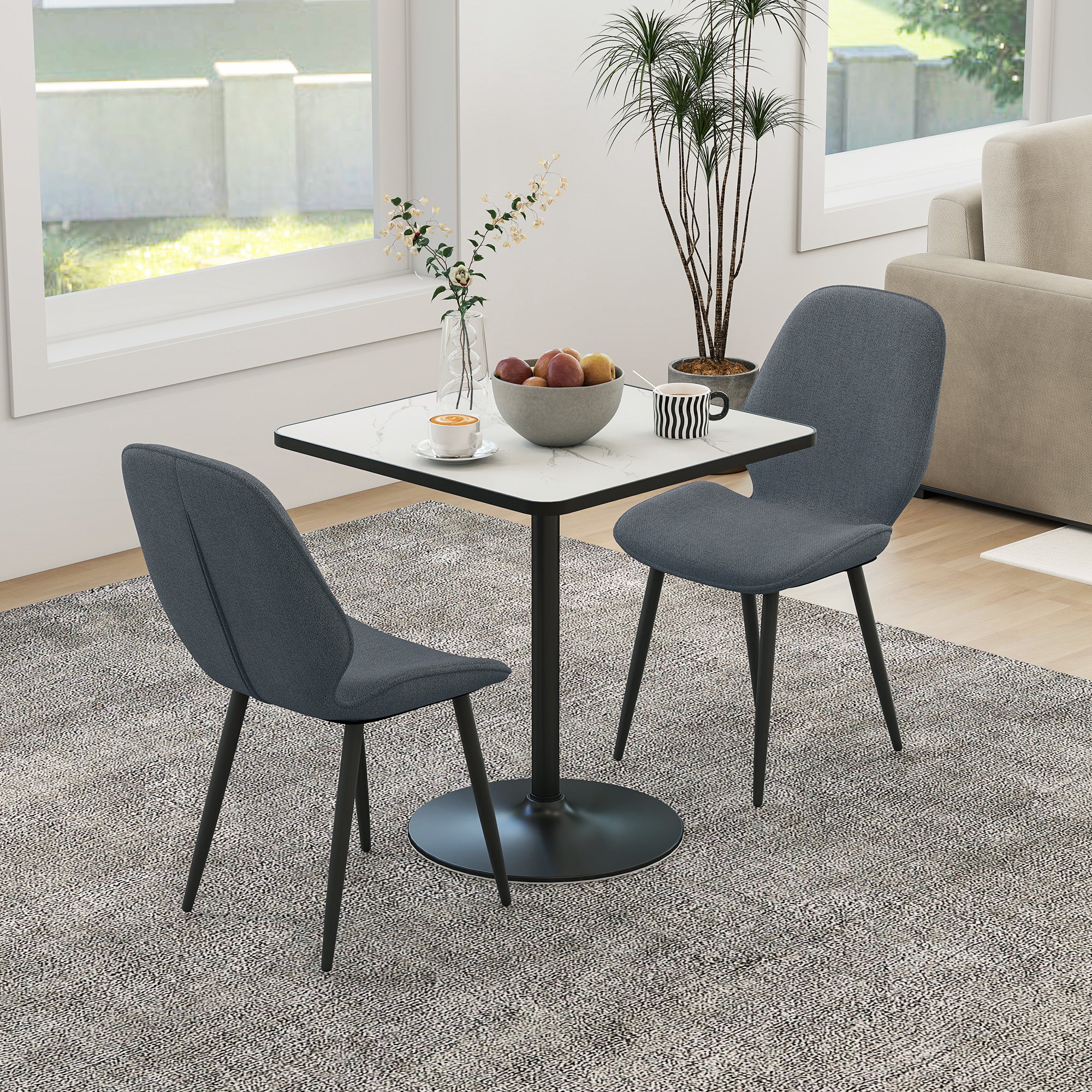 Set of 2 modern kitchen dining chairs with metal legs, curved backrest, and padded seat for dining room, bedroom, living room, gray
