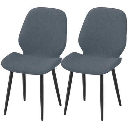 Set of 2 modern kitchen dining chairs with metal legs, curved backrest, and padded seat for dining room, bedroom, living room, gray