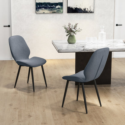 Set of 2 modern kitchen dining chairs with metal legs, curved backrest, and padded seat for dining room, bedroom, living room, gray