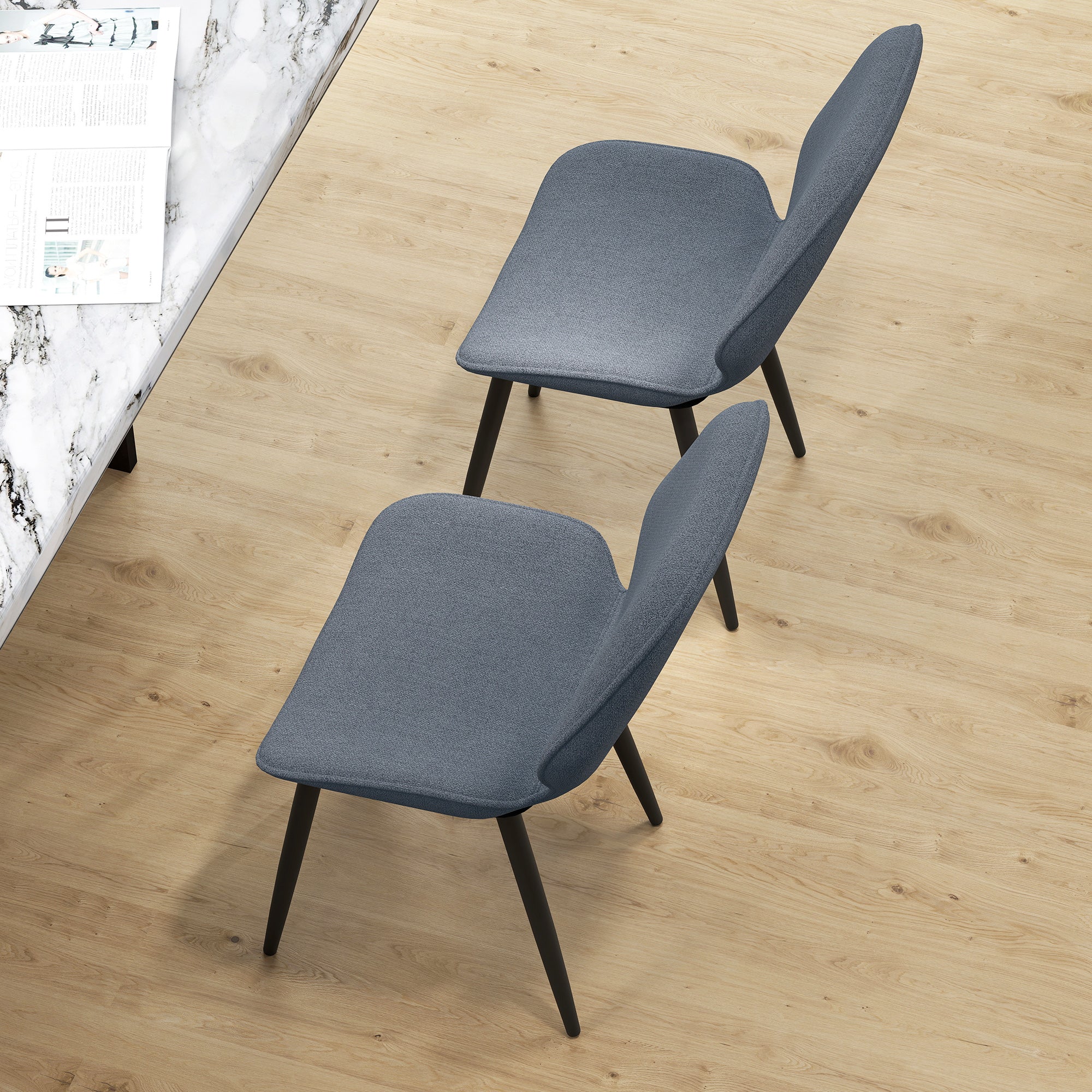 Set of 2 modern kitchen dining chairs with metal legs, curved backrest, and padded seat for dining room, bedroom, living room, gray
