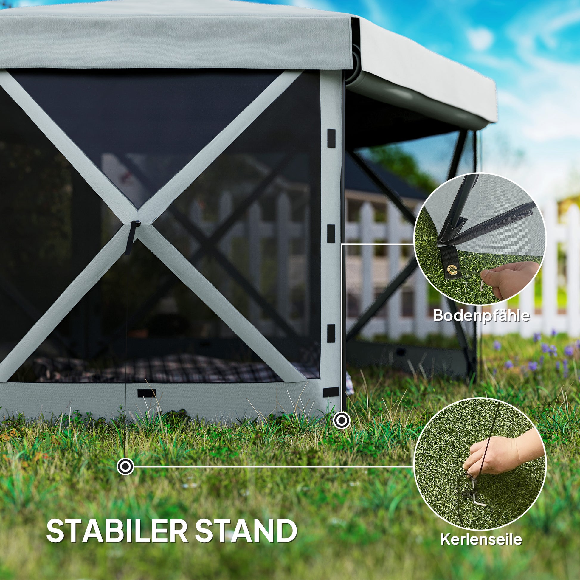 Hexagonal Pavilion approx. 3.6x3m Waterproof Pop-up Folding Pavilion with 5 Side Panels, Bag, Foldable Party Tent UV 30+ Winterproof Garden Tent Garden Pavilion for Camping Garden Festival, Light Gray