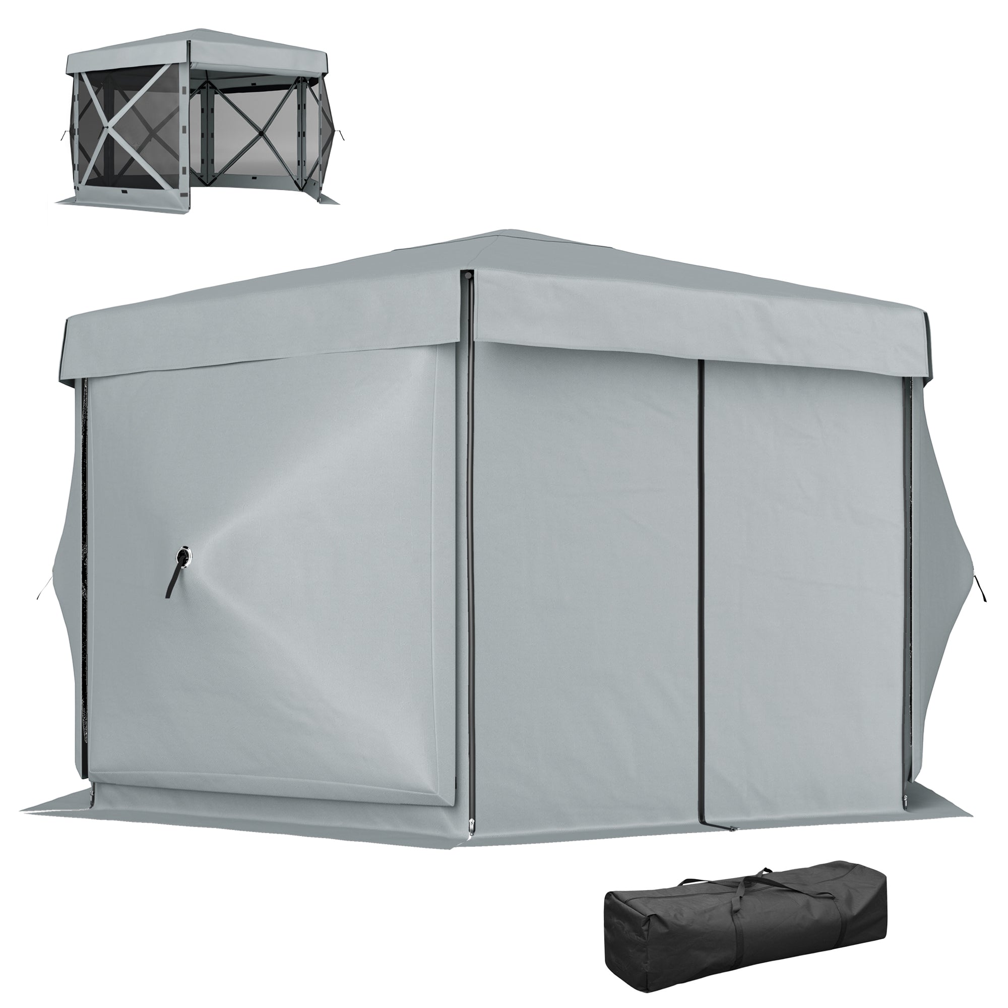 Hexagonal Pavilion approx. 3.6x3m Waterproof Pop-up Folding Pavilion with 5 Side Panels, Bag, Foldable Party Tent UV 30+ Winterproof Garden Tent Garden Pavilion for Camping Garden Festival, Light Gray