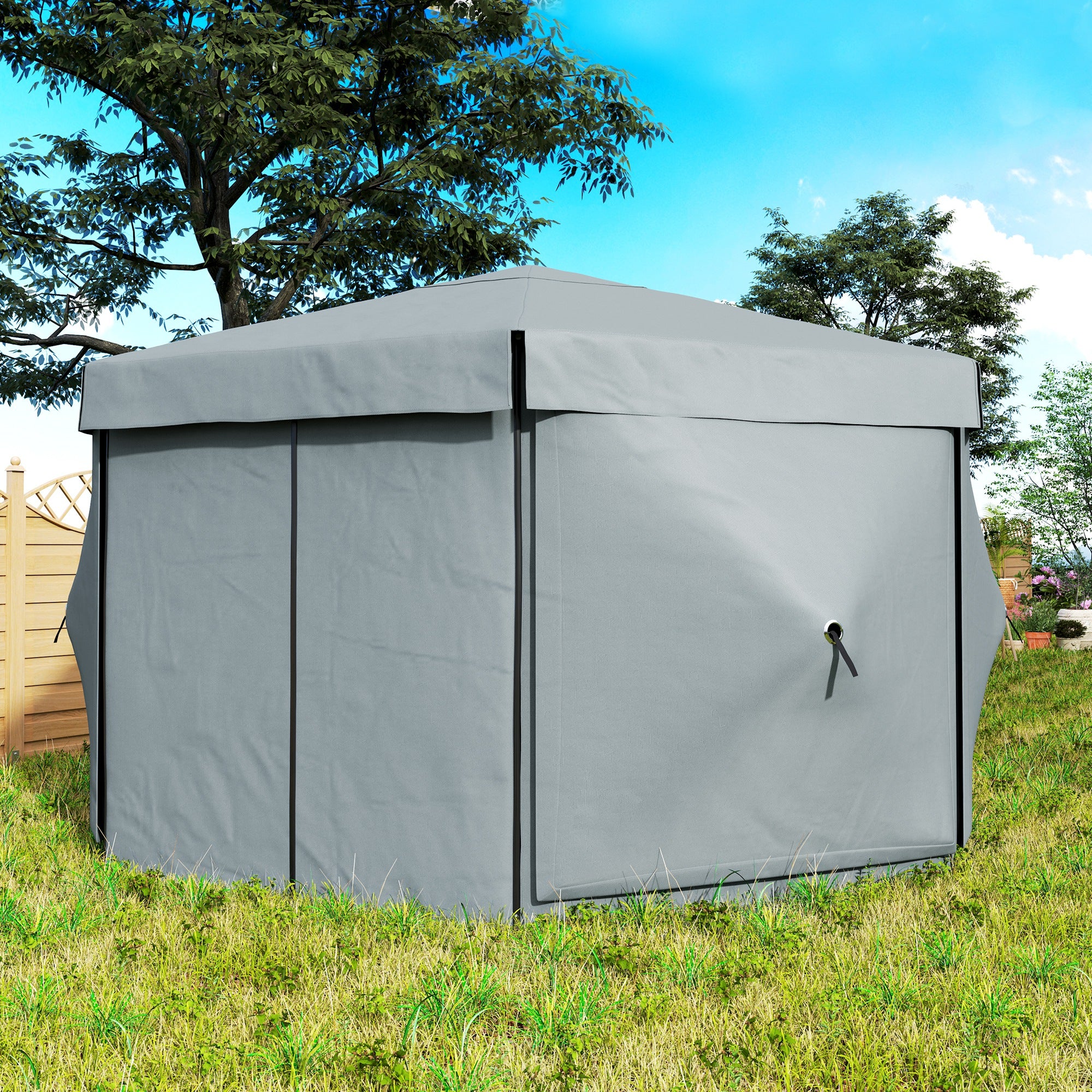 Hexagonal Pavilion approx. 3.6x3m Waterproof Pop-up Folding Pavilion with 5 Side Panels, Bag, Foldable Party Tent UV 30+ Winterproof Garden Tent Garden Pavilion for Camping Garden Festival, Light Gray