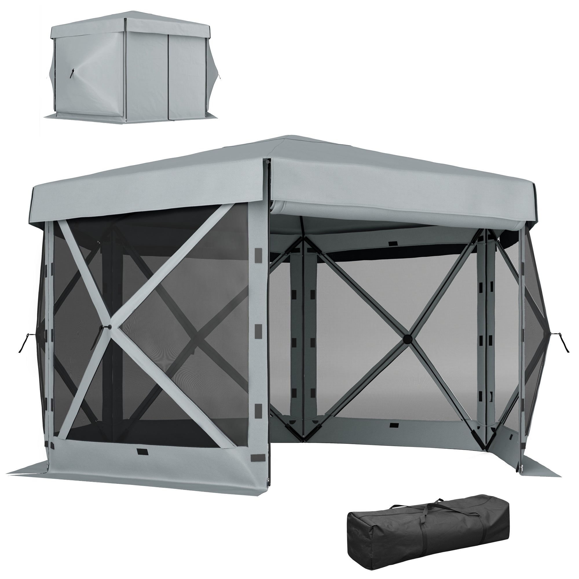 Hexagonal Pavilion approx. 3.6x3m Waterproof Pop-up Folding Pavilion with 5 Side Panels, Bag, Foldable Party Tent UV 30+ Winterproof Garden Tent Garden Pavilion for Camping Garden Festival, Light Gray