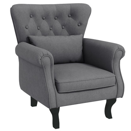 Vintage Style Living Room Armchair, Upholstered Bedroom Armchair with Lumbar Cushion and Fabric Cover, Dark Gray