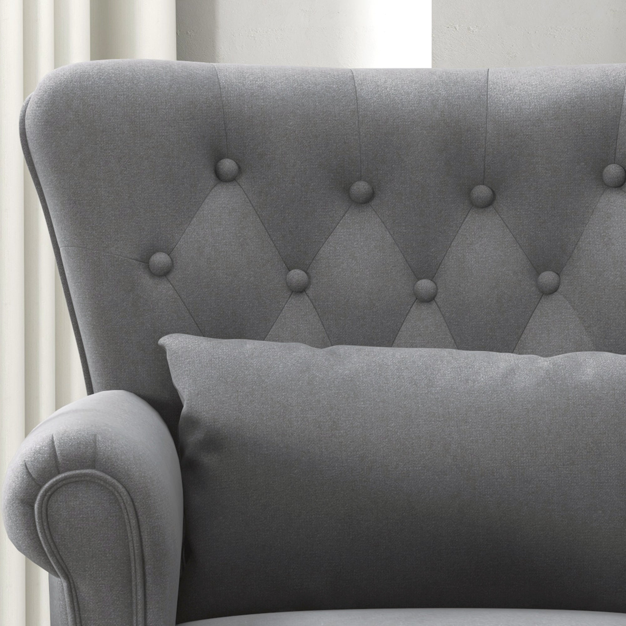 Vintage Style Living Room Armchair, Upholstered Bedroom Armchair with Lumbar Cushion and Fabric Cover, Dark Gray