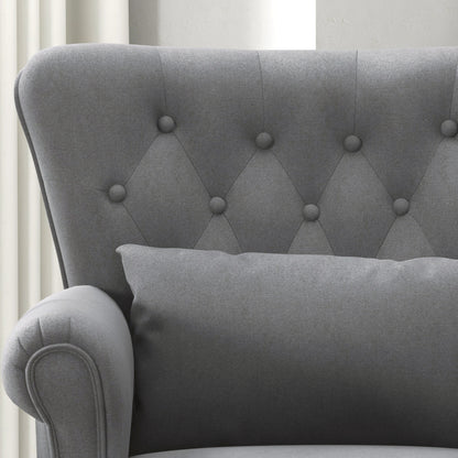 Vintage Style Living Room Armchair, Upholstered Bedroom Armchair with Lumbar Cushion and Fabric Cover, Dark Gray