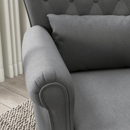 Vintage Style Living Room Armchair, Upholstered Bedroom Armchair with Lumbar Cushion and Fabric Cover, Dark Gray