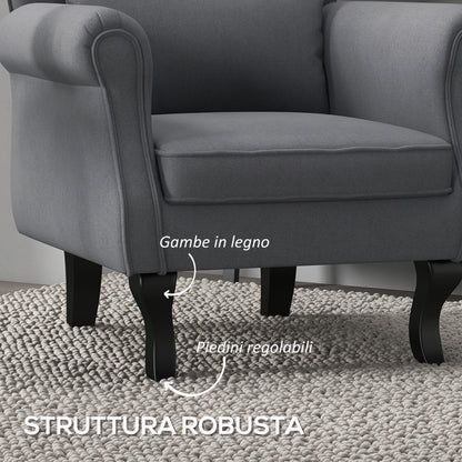 Vintage Style Living Room Armchair, Upholstered Bedroom Armchair with Lumbar Cushion and Fabric Cover, Dark Gray