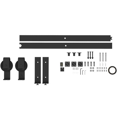 122 CM Sliding Door Hardware Set for Folding Doors Black system for 2 doors with J-shaped hanging