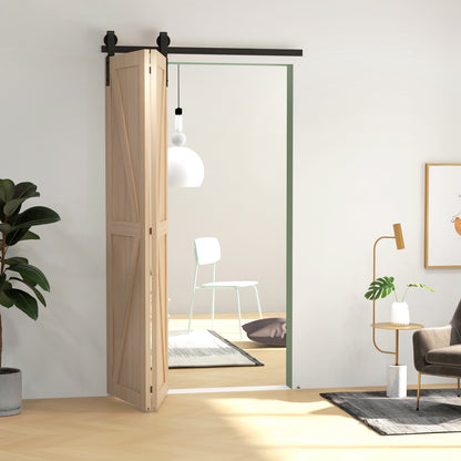 122 CM Sliding Door Hardware Set for Folding Doors Black system for 2 doors with J-shaped hanging