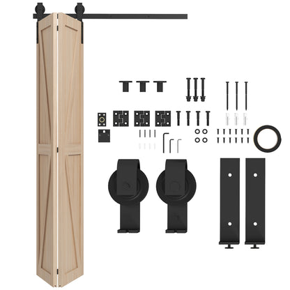 122 CM Sliding Door Hardware Set for Folding Doors Black system for 2 doors with J-shaped hanging