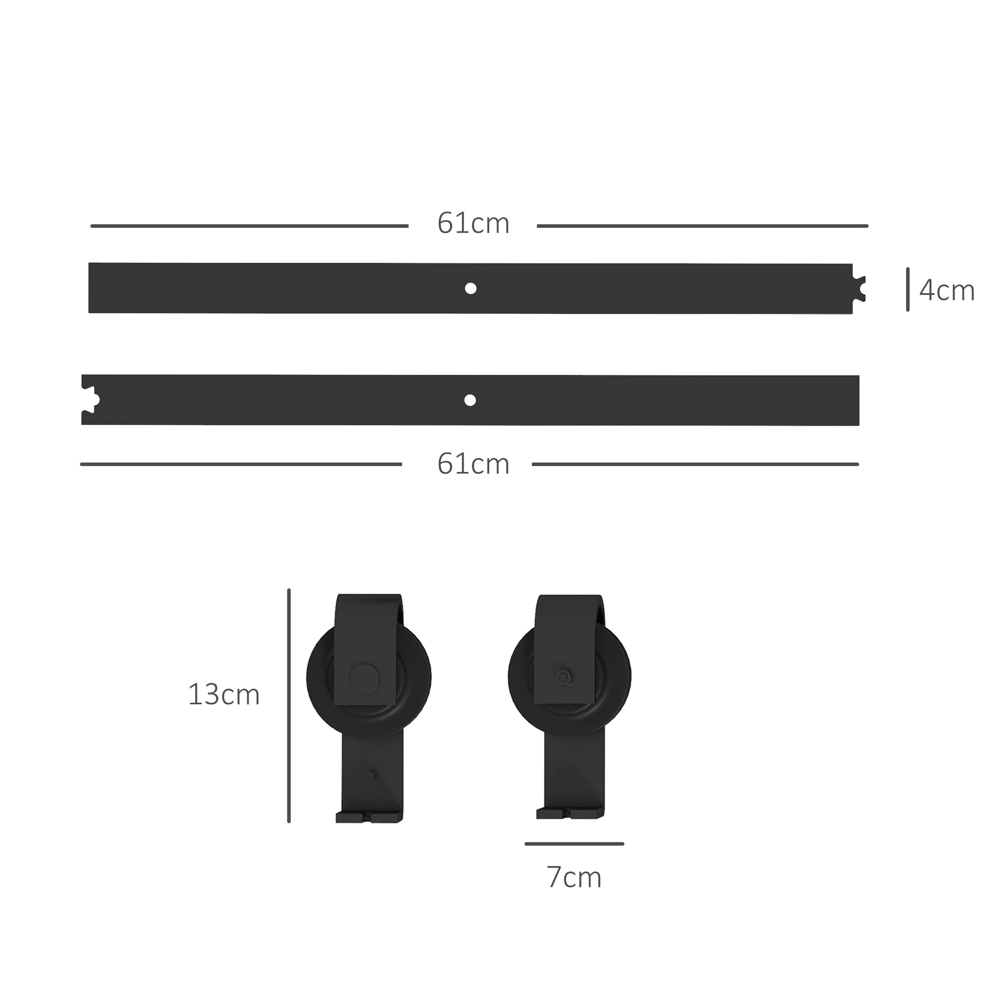 122 CM Sliding Door Hardware Set for Folding Doors Black system for 2 doors with J-shaped hanging