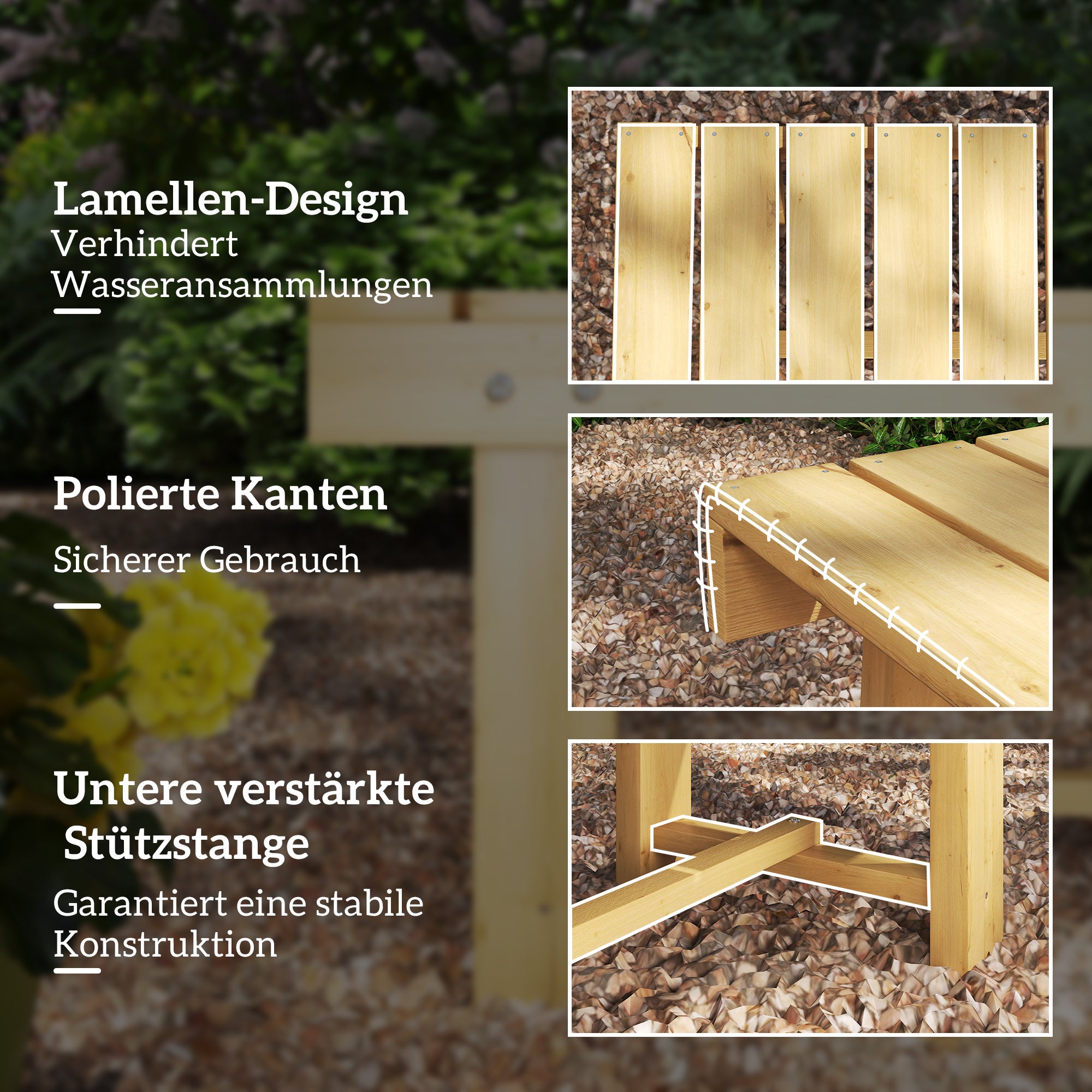 Garden Bench, 2-Seater Bench, Outdoor Furniture, Rustic Bench, Solid Wood, Natural, 110 x 38 x 35 cm