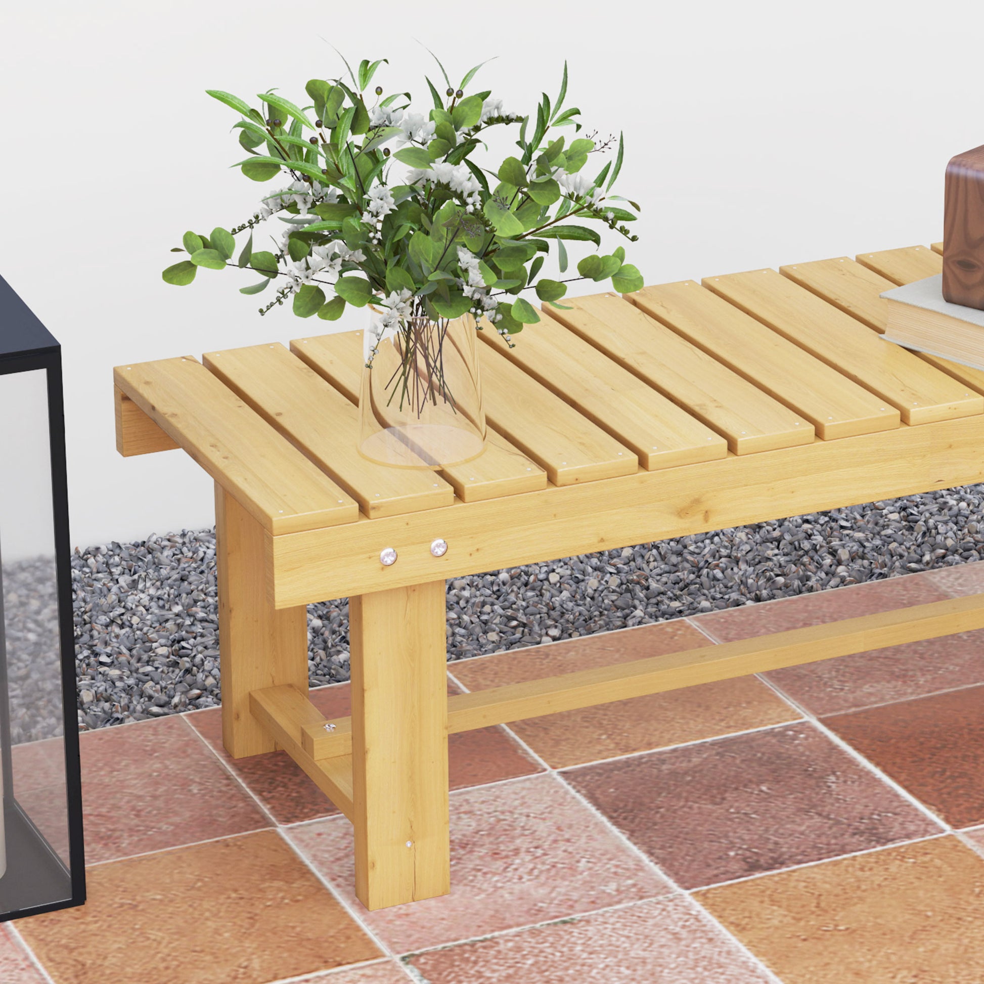 Garden Bench, 2-Seater Bench, Outdoor Furniture, Rustic Bench, Solid Wood, Natural, 110 x 38 x 35 cm