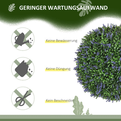 Set of 2 Artificial Lavender, 42 cm Indoor Plant, Artificial Plant in Sphere Shape, Large Decorative Artificial Flowers for Home, Office, Hallway, Garden, Violet+Green