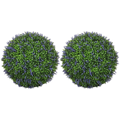 Set of 2 Artificial Lavender, 42 cm Indoor Plant, Artificial Plant in Sphere Shape, Large Decorative Artificial Flowers for Home, Office, Hallway, Garden, Violet+Green