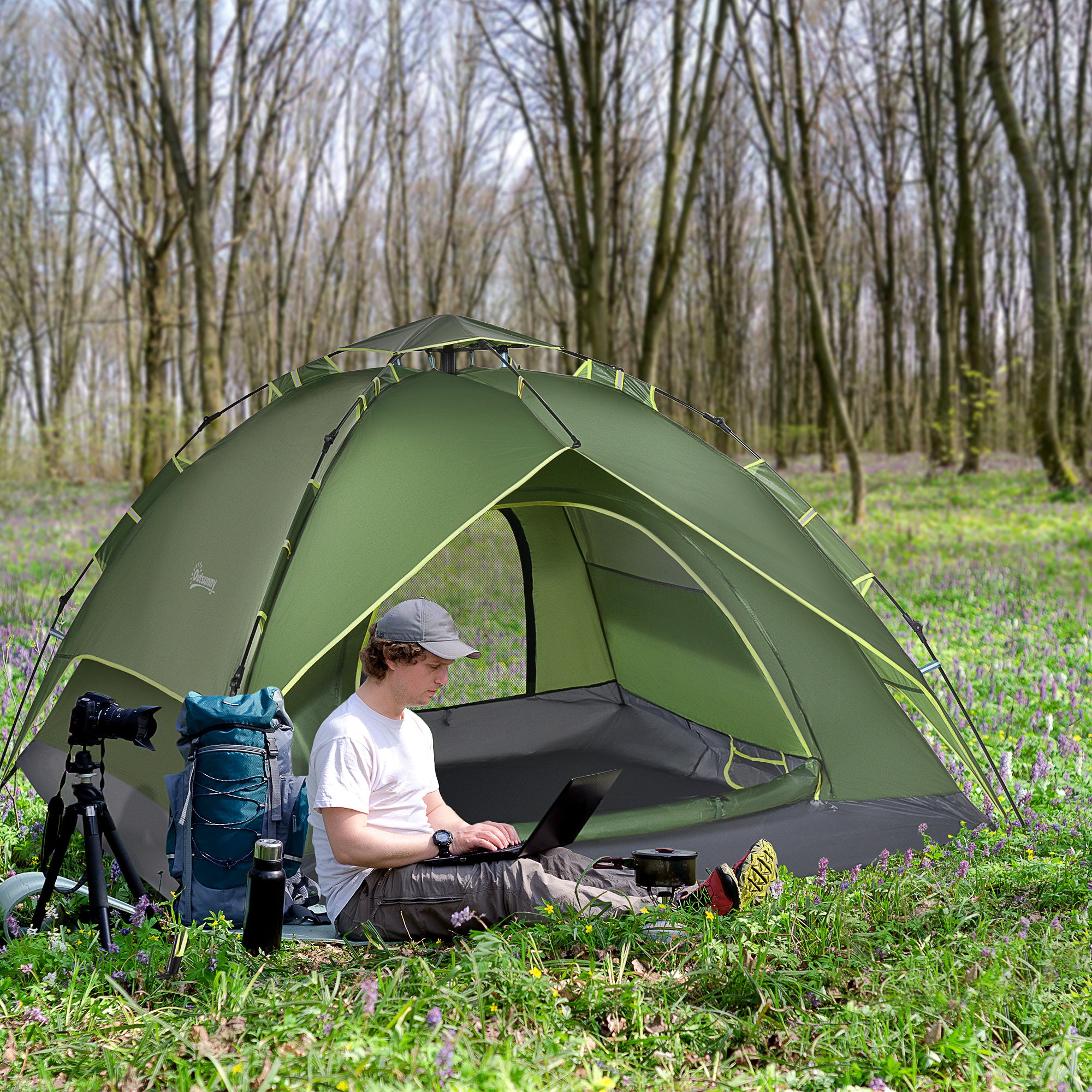 Camping Tent for 3 Persons Light, Stable Dome Tent with Entrance, Carrying Bag, Groundsheet, Family Tent with 1000mm Water Column Camping Travel Trekking Garden