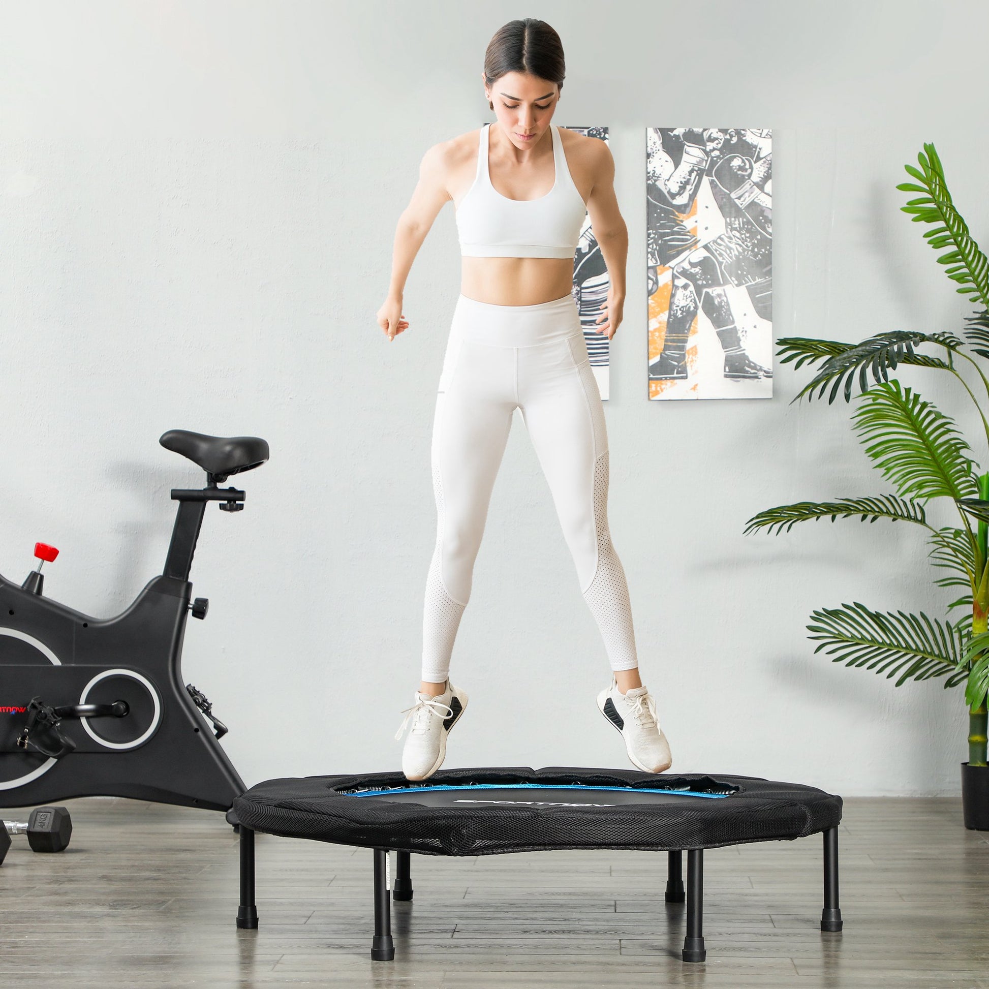 SPORTNOW 102 cm Foldable Fitness Trampoline Elastic Bed with Steel Frame Non-Slip Load Capacity 100 kg for Leg Body Workout at Home Office Gym Blue