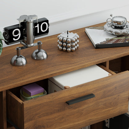 Brown and Black Buffet Storage Cabinet with 4 Cabinets, Drawers, and Adjustable Shelves, Dim. 120 x 35 x 85 cm