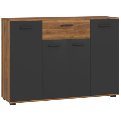 Brown and Black Buffet Storage Cabinet with 4 Cabinets, Drawers, and Adjustable Shelves, Dim. 120 x 35 x 85 cm